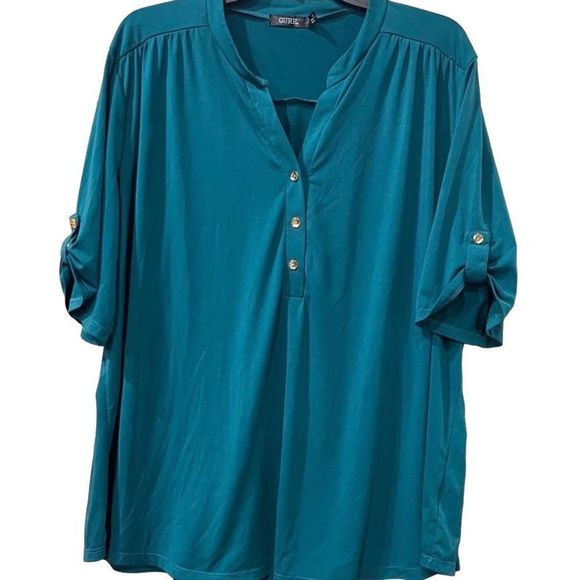 New Cure 2XL Stretchy V-Neck 1/2 Rolled Sleeve Career Blouse - Picture 1 of 10